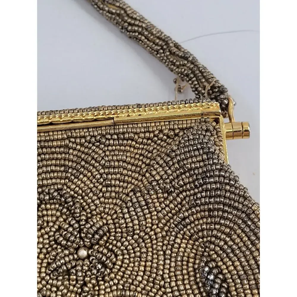 Vintage Gold Seed Bead Floral Evening Purse Art Deco Coquette Glamour Chic